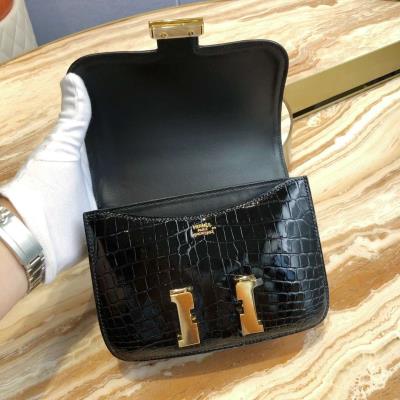 wholesale quality hermes constance 19 shinny niloticus crocodile 89 noir ghw